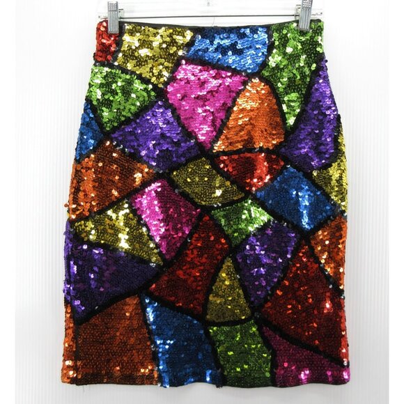 VINTAGE Casual Corner Skirt 10 Sequins Mosaic Party Funky 90s 80s - Picture 1 of 7